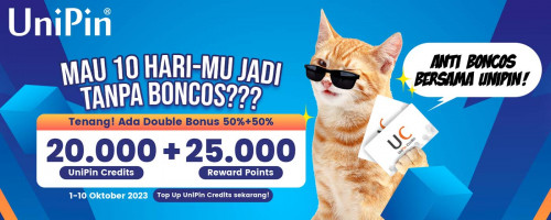 BUAT 10 HARI PERTAMA DI OKTOBER ANTI BONCOS BERSAMA UNIPIN! Dapatkan Double Bonus 50%+50% Khusus Untukmu!